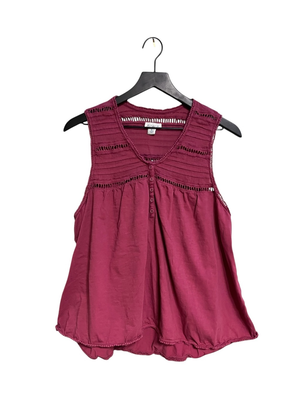 Womens Sundance Sleeveless Crochet Yoke Tank - Berry cotton